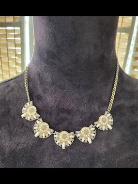 Gold-Tone White Floral Statement Necklace